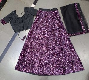 Sparkling Purple Sequin Lehenga Set