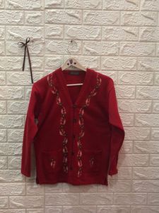 Red Embroidered Cardigan