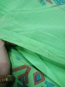 Simple Green Cotton Printed Saree