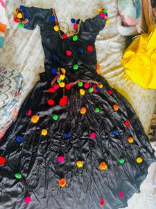 Black Skirt with Pom Poms