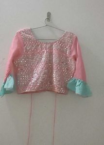 Green And Pink Crop Top Lehenga Choli