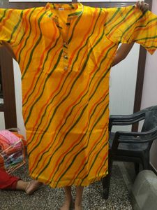 Kotta Doriyaa Striped Yellow Kurta