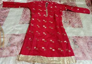 Elegant Red Festive Kurti with Golden Foil Print
