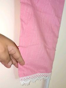 Pink Elegant Kurta With Lace, Sequin &amp; Thread Work