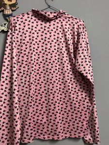 Pink Heart Print Long Sleeve Top