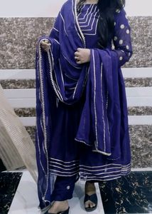 Dhank Work Purple Frock Suit With Dupatta
