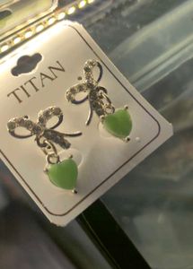 Titan Green Heart Bow Earrings