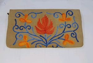 Embroidered Suede Leather Clutch