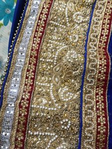 Blue &amp; Gold Embellished Sari 🥻