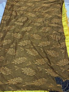 Elegant Brown &amp; Yellow Saree