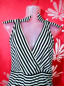 Striped Tie-Shoulder Swimsuit