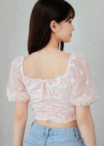 Pink Daisy Mesh Crop Top