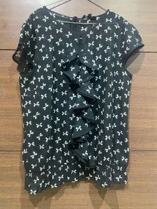 Bow Printed Ruffle Top