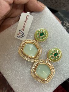 Mint Green Stone&amp;dazzling Austrian Diamond Earring