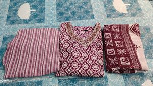 Maroon Printed Kurta Set with duppata