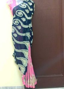 pure Georgette saree with stitch blouse