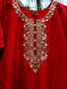 Elegant Red Kurta Set with Free gift