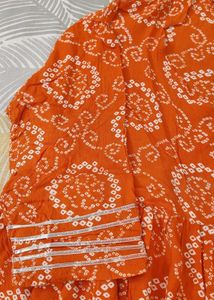 Orange Bandhani Print Kurti
