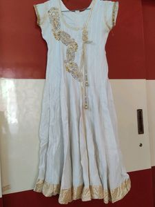 Half White Anarkali Kurti Set