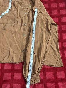 Mustard Button Up Blouse with Lace Detail