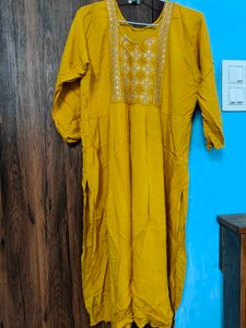 Mustard Yellow Embellished Kurti