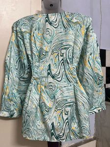 Branded Abstract Print Wrap Top
