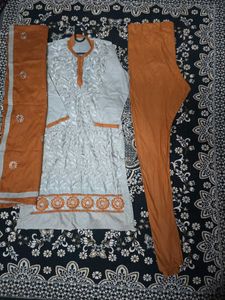 Grey Salwar Kameez with Orange Detail