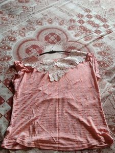 Coral Lace-Neck Top