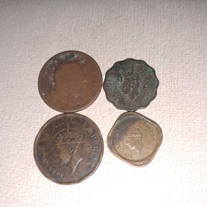 4 Antique BRITISH INDIA COINS