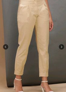 Pleated Beige Casual Pants