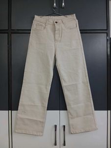 Wide Leg Beige Denim Jeans