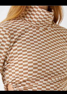 Winter Polo Neck Side Cut Out Checkered Top