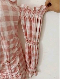 Pink Gingham Off-Shoulder Dress
