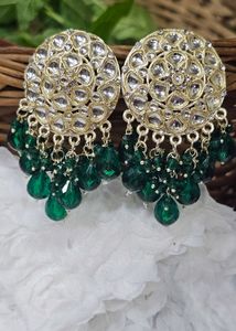 Golden Kundan With Green Beads Earrings