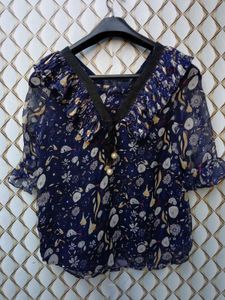 New With Tag Korean Baggy Floral Moti Bow Top