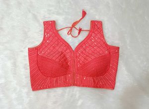 Coral Sequin Embellished Blouse