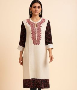 Red Embroidery Khadi Kurti