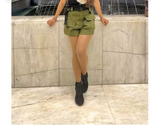 Khaki Utility Belted Shorts