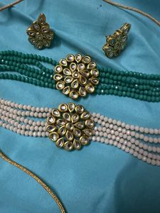 Two Kundan Necklaces With Common Earrings