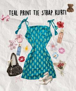 Teal Print Tie Strap Kurti 🫧