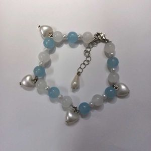Handicrafted Blue and White Bracelet with Hearts