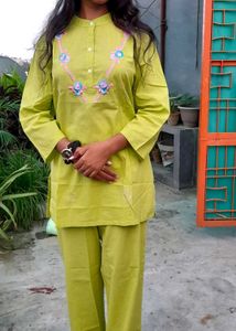 Lime Green Embroidered Kurti Set