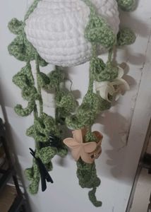 Crochet Hanging Planter Used For Organizing Clips