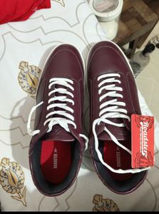 Burgundy Leather Sneakers - Size 10