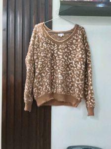 Animal Print Fuzzy Pullover Sweater
