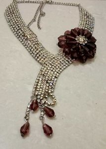 Rhinestone Flower Necklace . (2-3 Stone Have Lost)