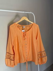 Orange Lace Sleeve Blouse