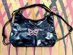 Butterfly Black Handbag Cum Backpack