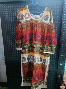 Printed Cotton Kurti With Small Shiny Golden Stone