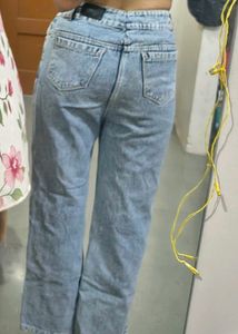 Belted high waist straight fit Denim Jeans
